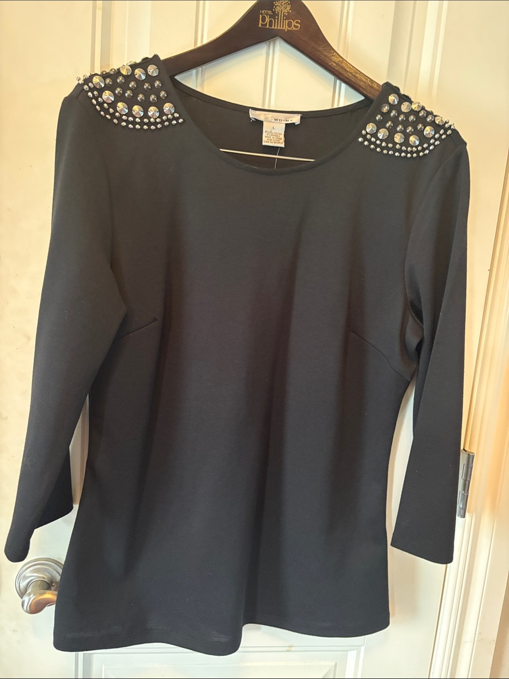 WD.NY Embellished Shoulder Black Long-Sleeve Tee